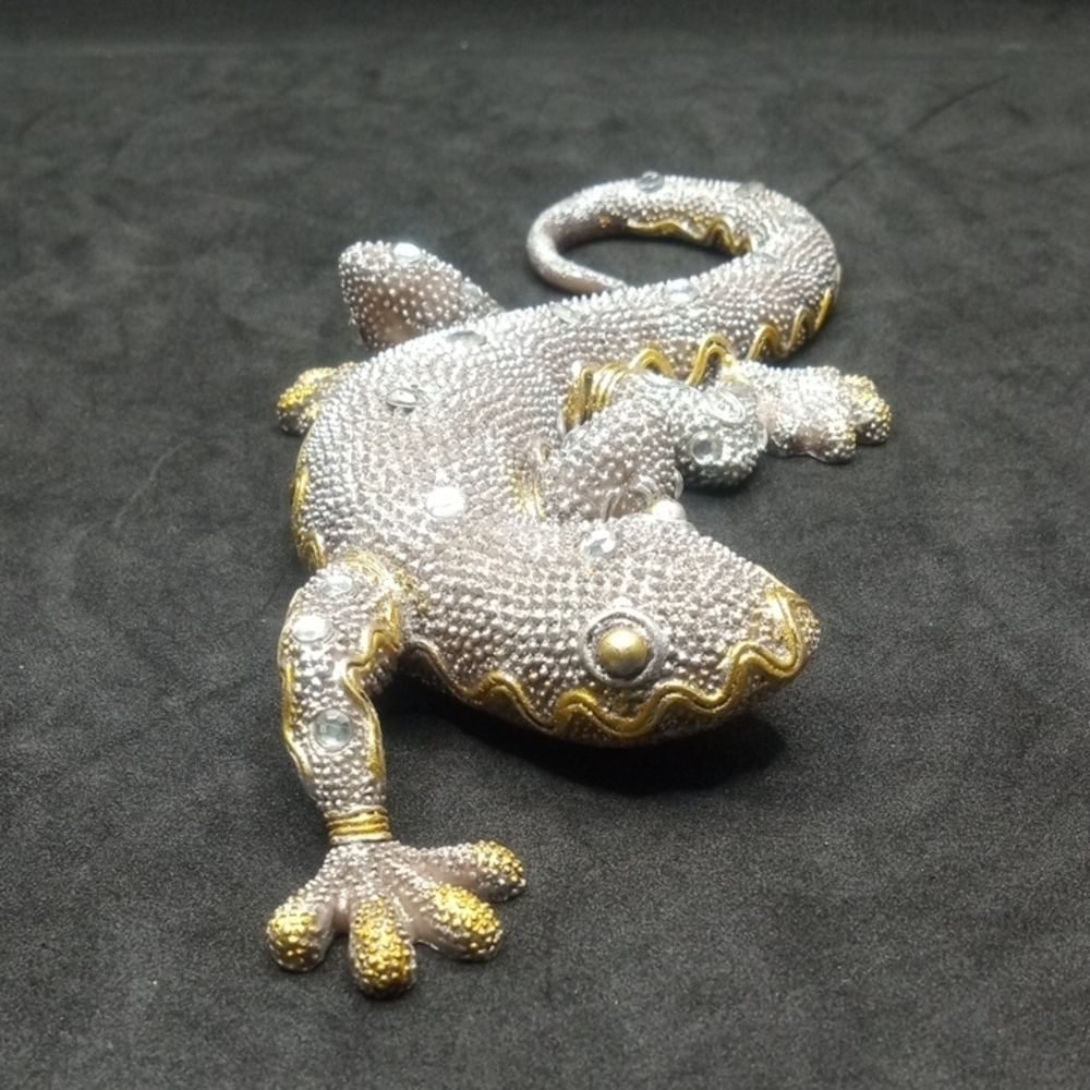 Gray and Gold Reptile Figurine with Sparkling Gems - Picture 9 of 16